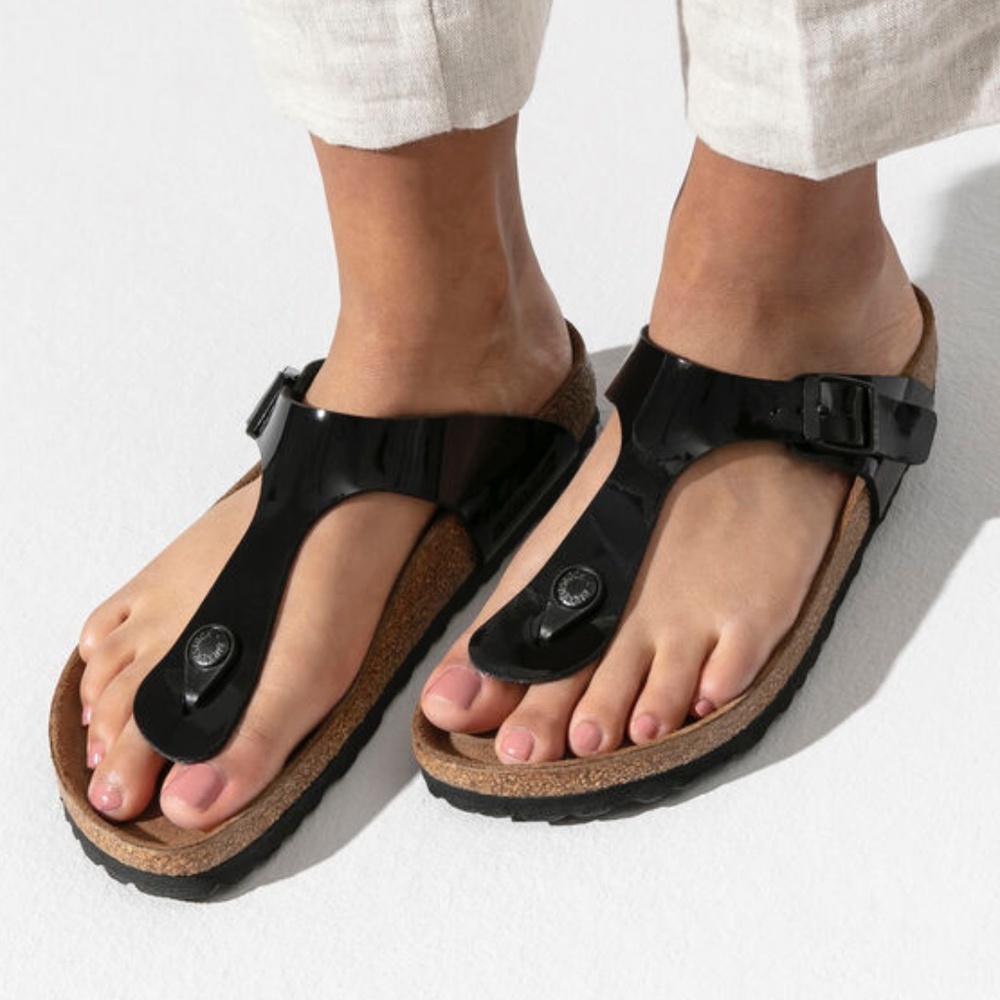 Birkenstock Gizeh Patent Black Thong Style Sandals Size 38